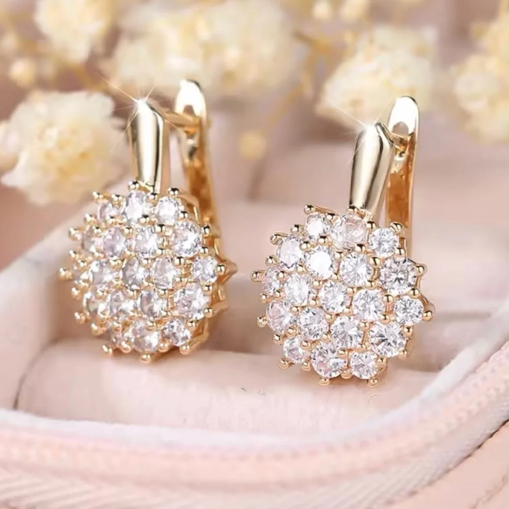 Cute Small White Zircon Stone Snowflake Dangle Earrings Rose Gold